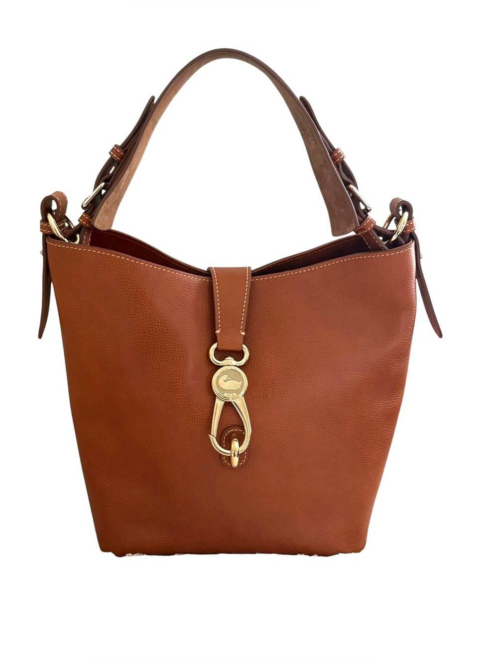 Dooney & Bourke Lily Bucket HandbagCamel Brown Gold Reversible Hardware